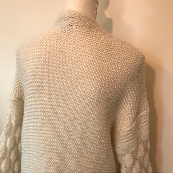 Nine West Cardigan Sweater White Cream Cable Knit Open Front Pockets Medium - Picture 7 of 13